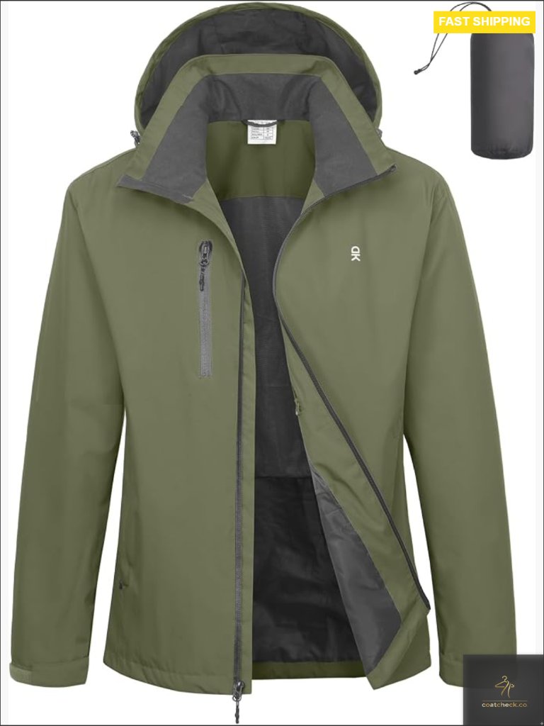 Waterproof Rain Jacket Lightweight Hooded Windbreaker Packable Outdoor Hiking